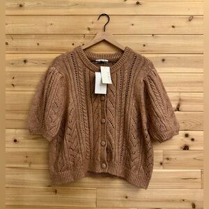 NWT Evereve Design History XL Button Short Sleeve Cable Knit Melody Cardigan